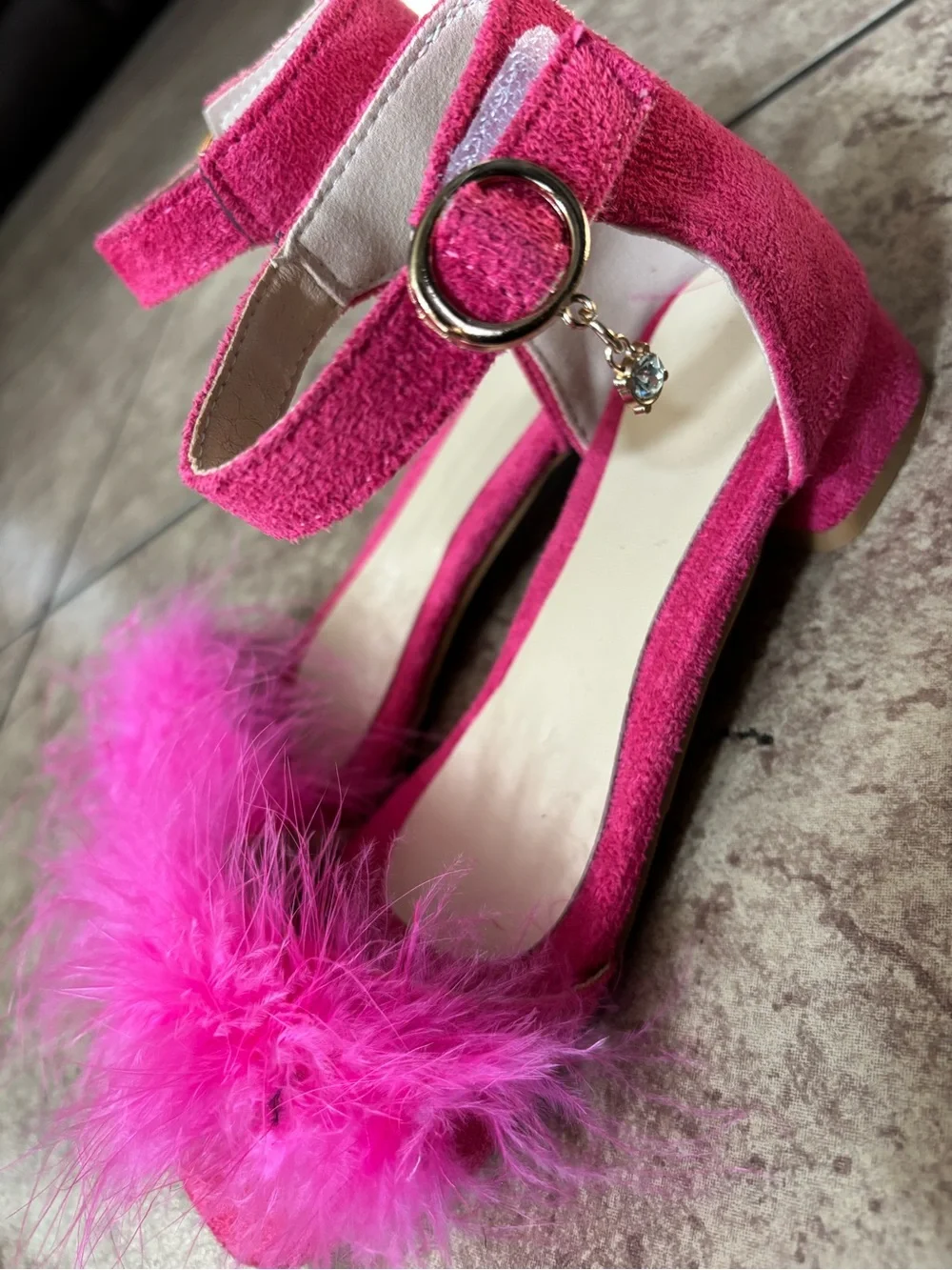 Girls Hot Pink Feather heels
